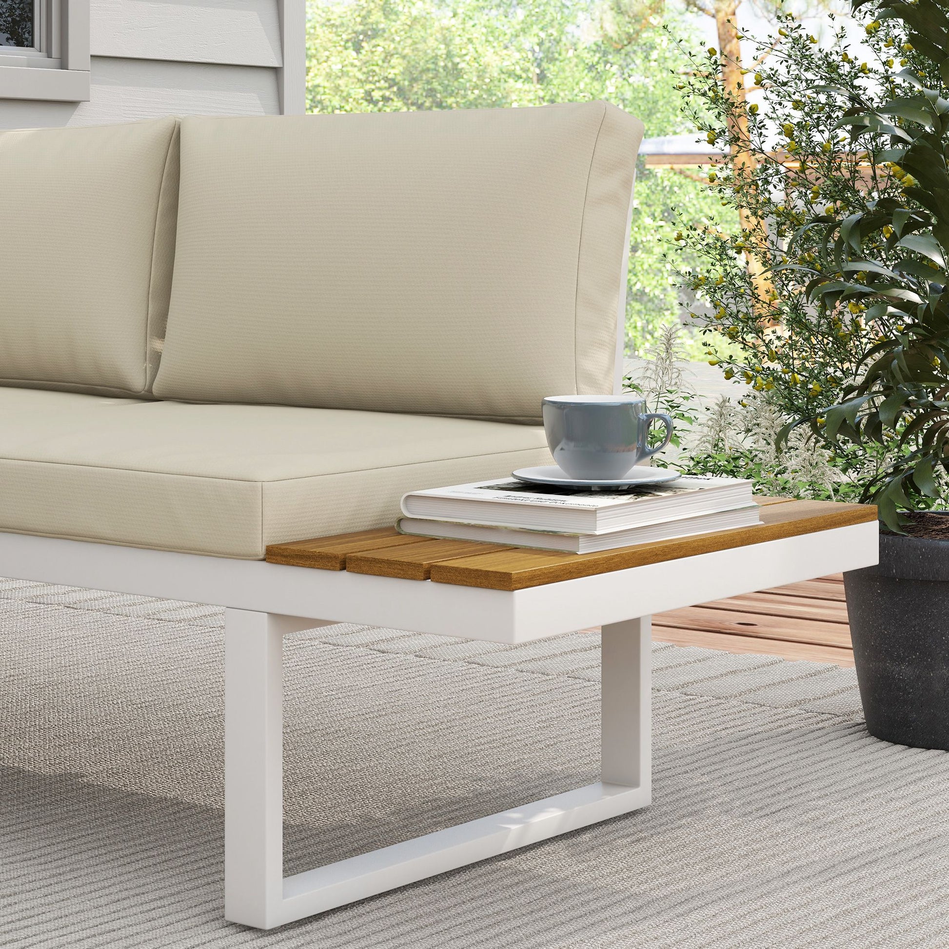 Outsunny Conjunto De Muebles De Jardín 4 Piezas Incluye 3 Sofás Crema_4