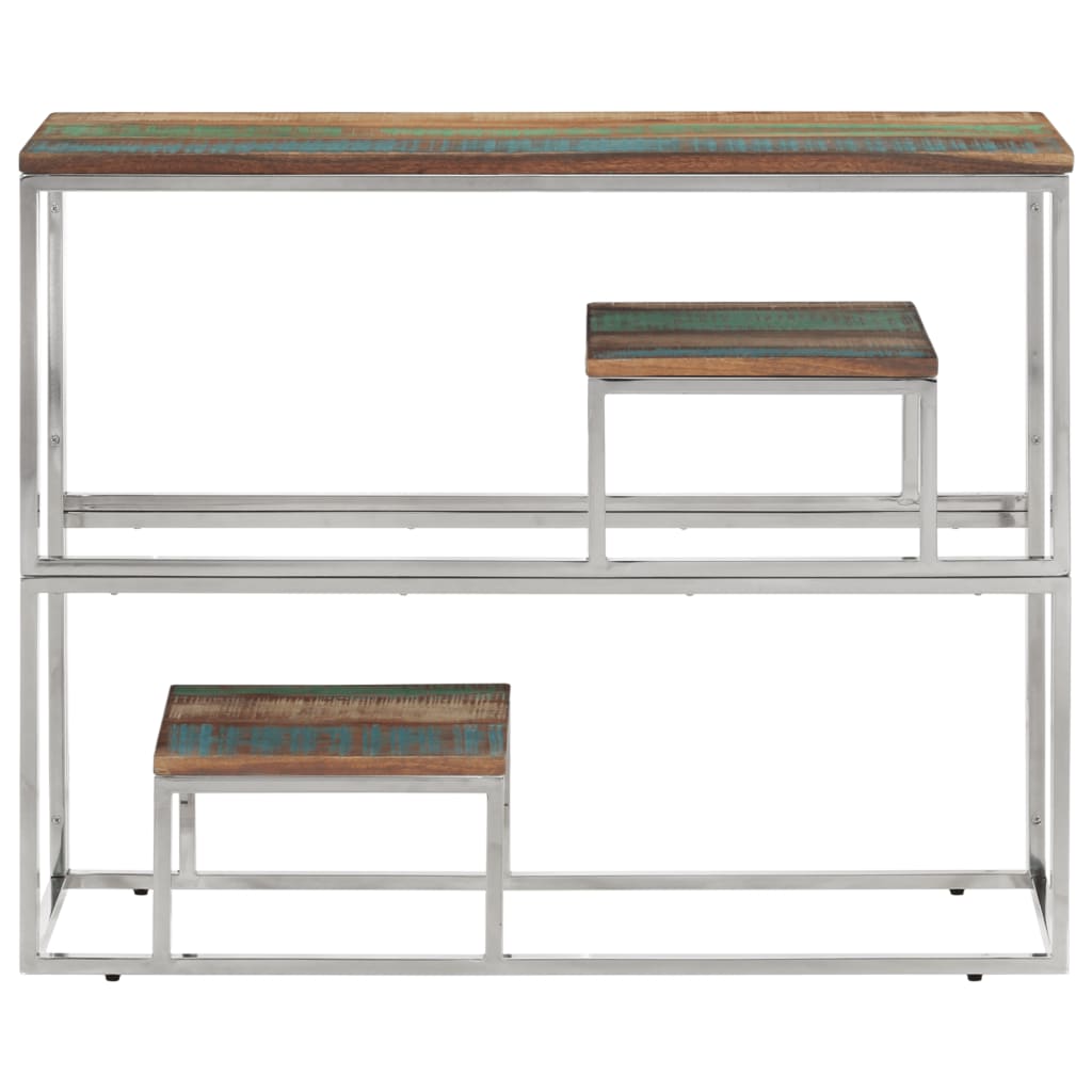 Mesa Consola Acero Inoxidable Madera Maciza Reciclada Plateada_0
