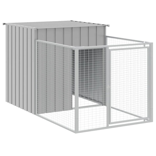 Vidaxl Caseta Para Perro Con Corral Gris Claro 110x201x110 Cm Acero Galvanizado_0