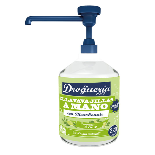 Detergente líquido para louça diluído em bicarbonato de sódio, fragrância de limão, dispensador LA DROGUERIA 1919, 500 ml