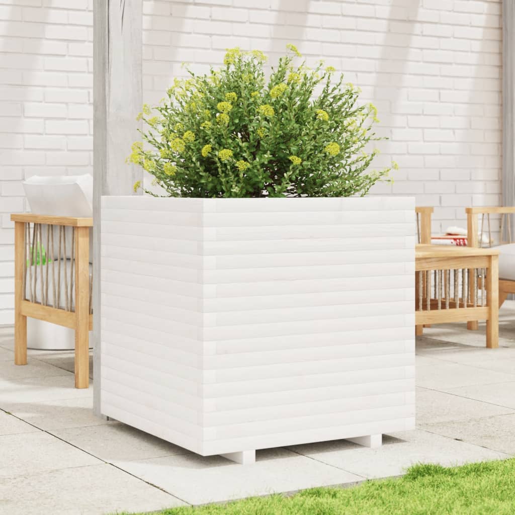 Jardinera De Madera Maciza De Pino Blanca 70x70x72 Cm_2