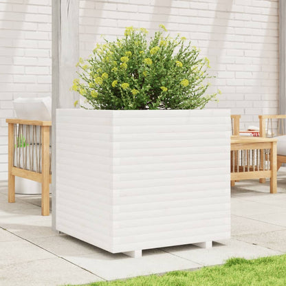 Jardinera De Madera Maciza De Pino Blanca 70x70x72 Cm_2