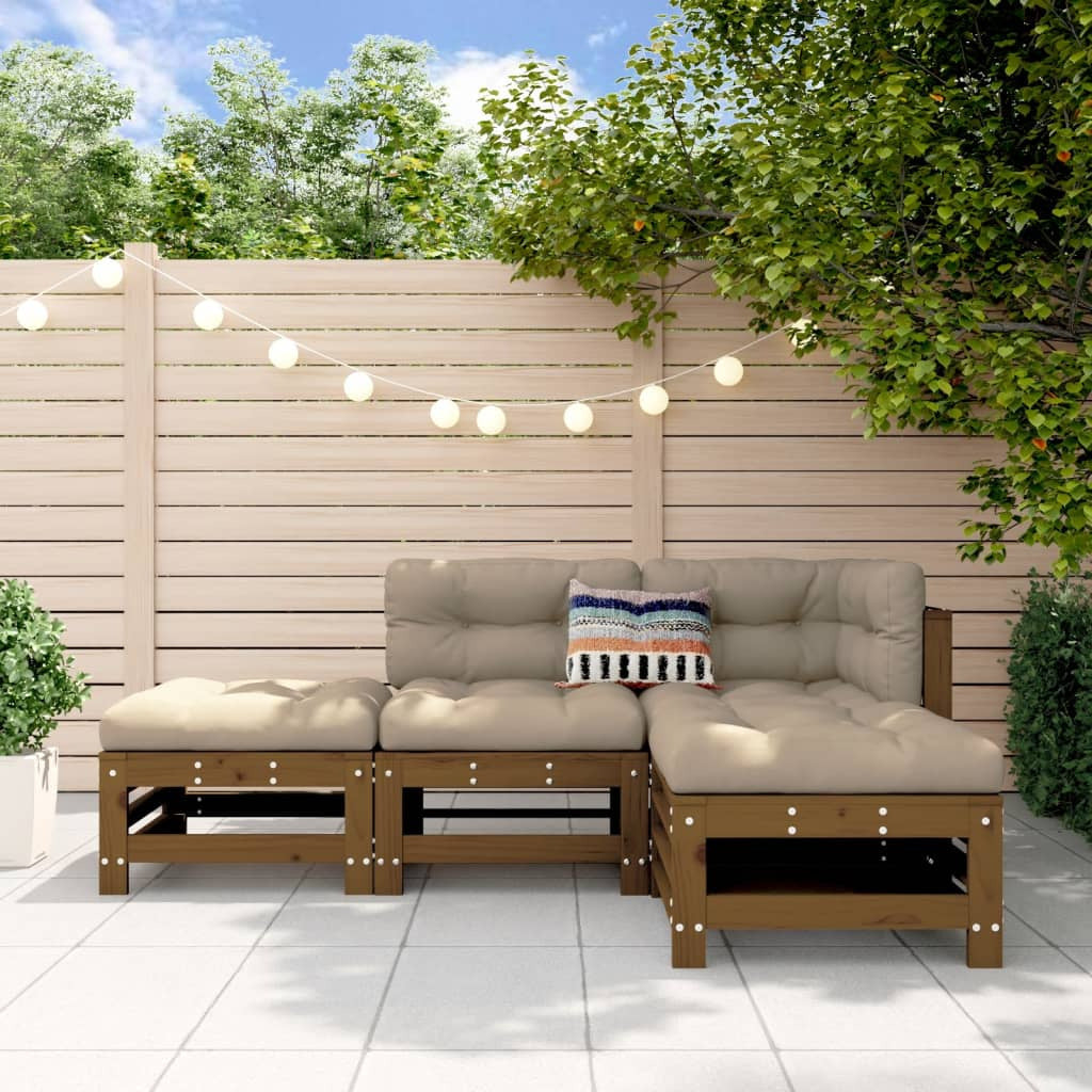 Vidaxl Juego De Muebles Jardín 4 Pzas Madera Maciza Pino Marrón Miel_1