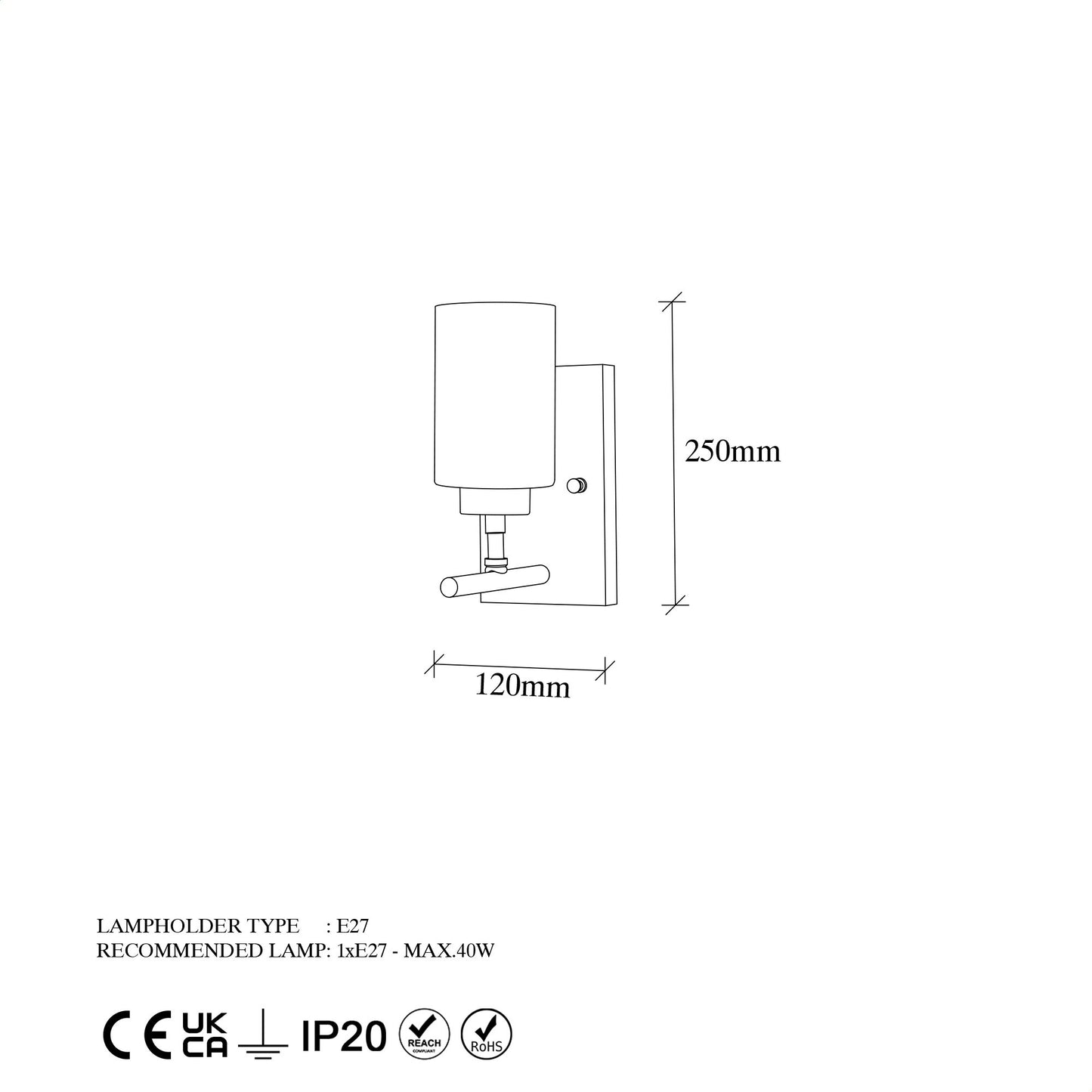 Aplique De Pared, Metal , Oro, 12x17x25, Casquillo E27 Max 40 W_1