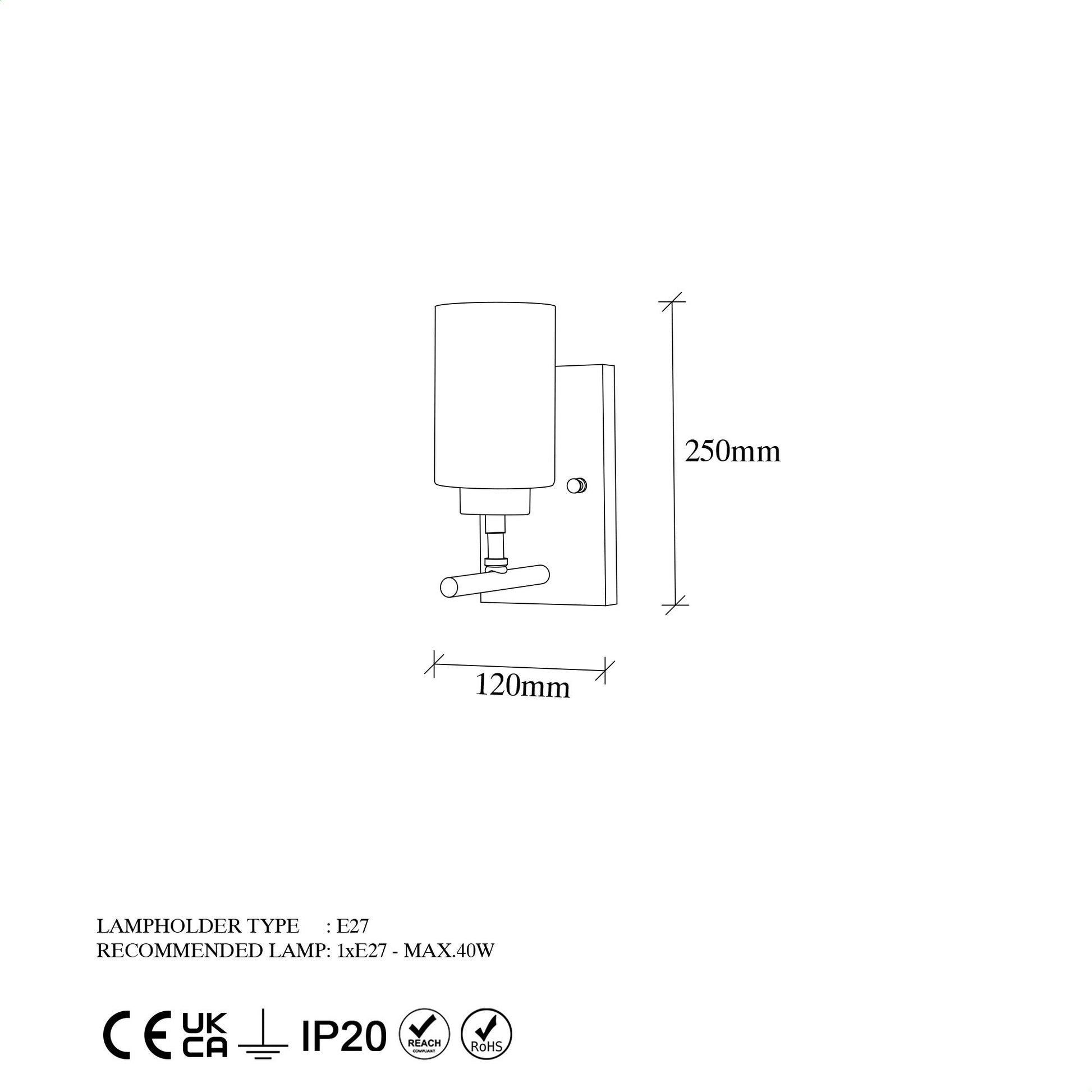 Aplique De Pared, Metal , Oro, 12x17x25, Casquillo E27 Max 40 W_1