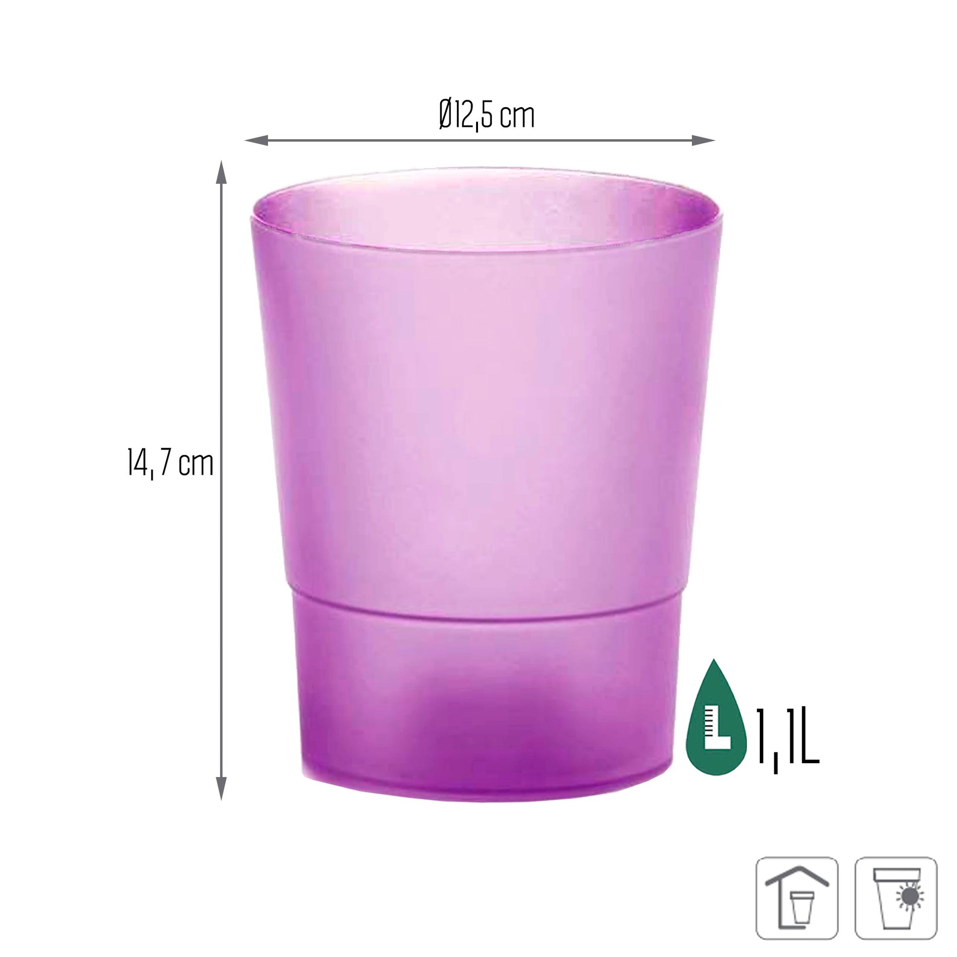 Maceta Coubi Orchid 1,1l., Dimensiones (mm) 125x125x147, Color Violeta Opaco