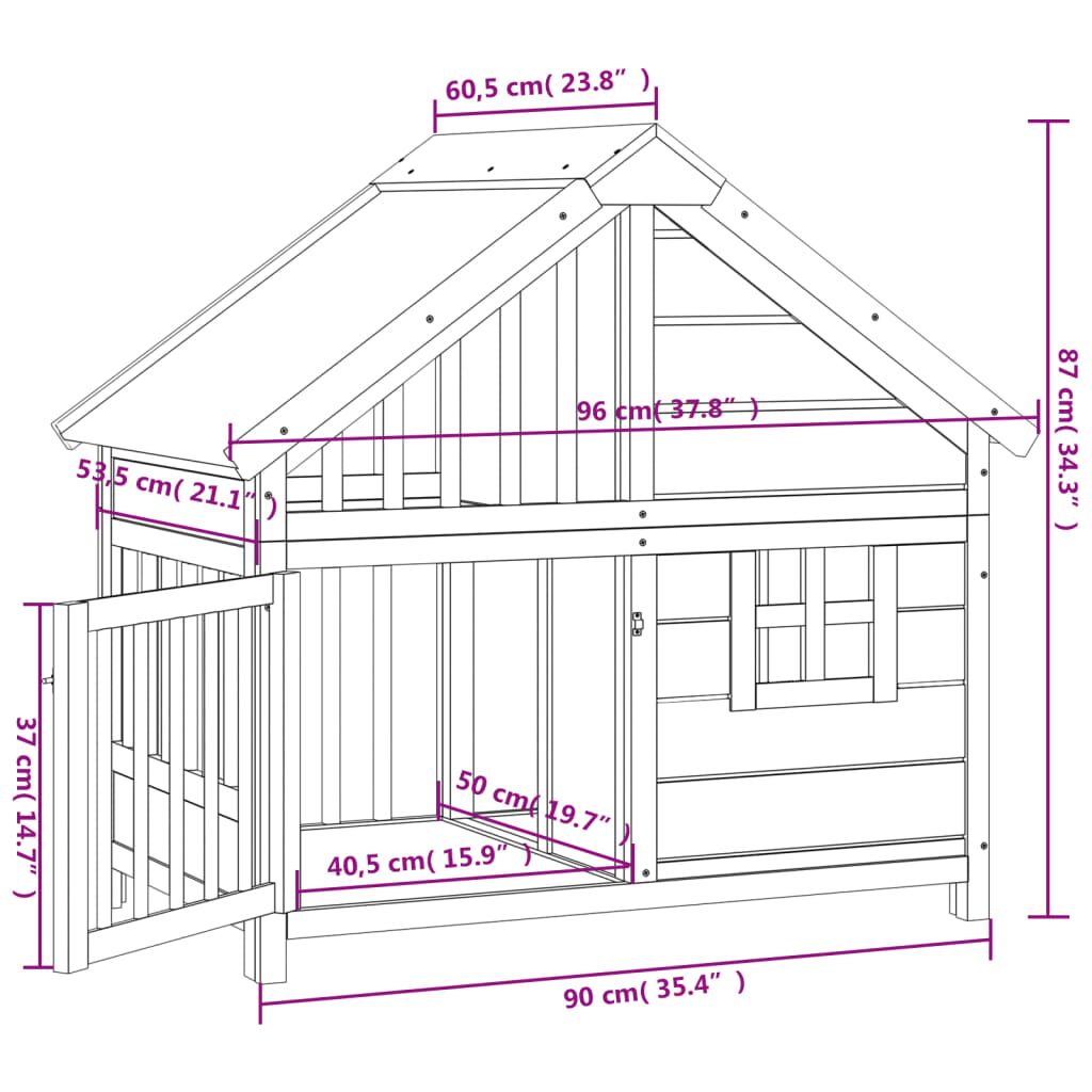 Vidaxl Caseta Para Perros Madera Maciza Pino Color Moca 96x60,5x87 Cm_2