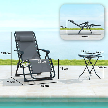 Outsunny Set De 2 Tumbonas Jardín Exterior Con Mesa Auxiliar Reposabrazos Gris_2