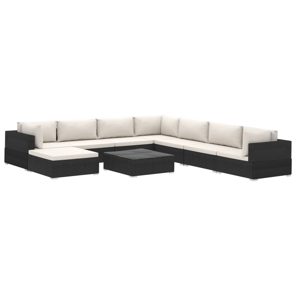 Vidaxl Set De Muebles De Jardín 9 Pzas Y Cojines Ratán Sintético Negro_0