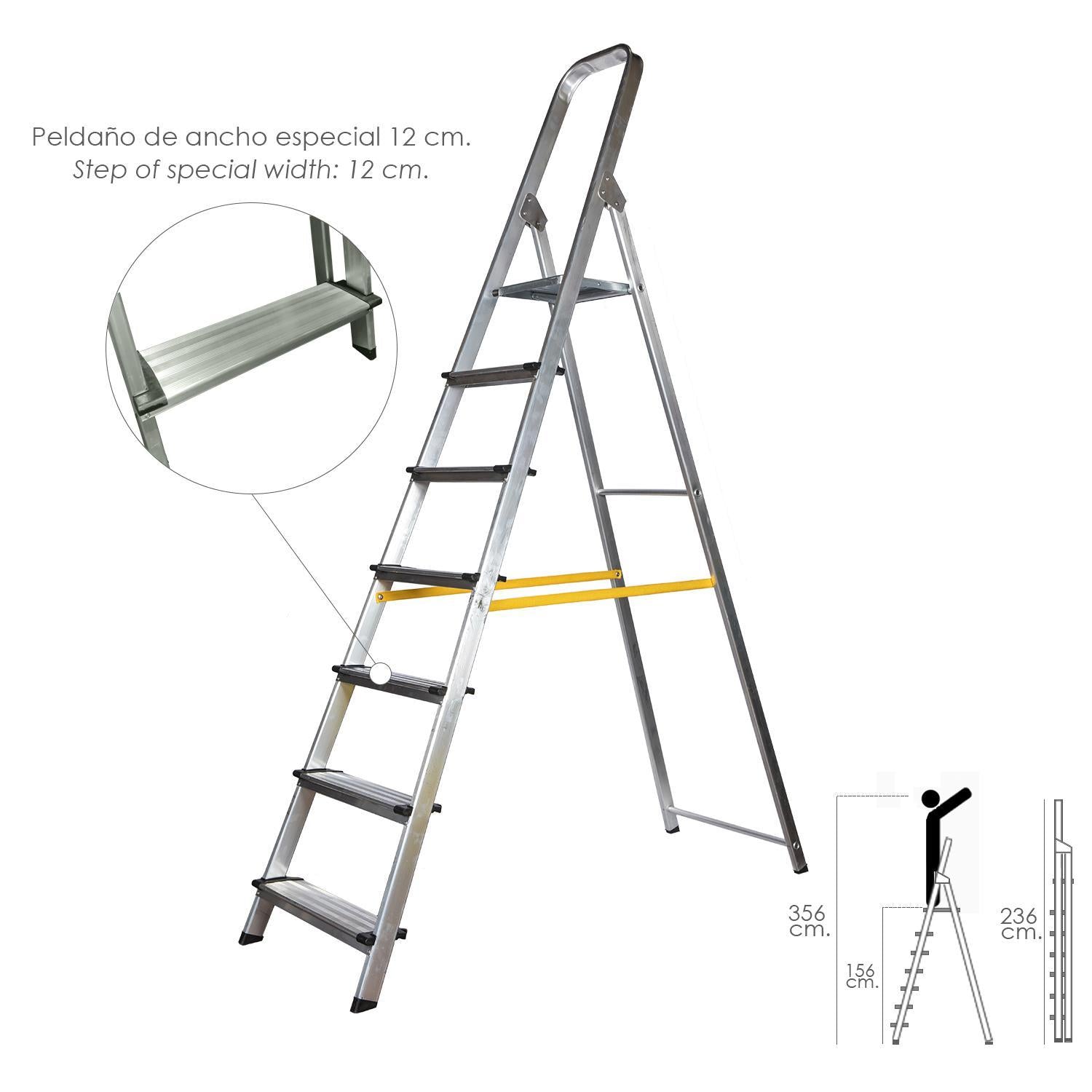 Escalera Doméstica Aluminio Profesional 7 Peldaños 12 Cm Grosor._0
