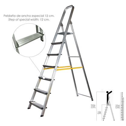 Escalera Doméstica Aluminio Profesional 7 Peldaños 12 Cm Grosor._0