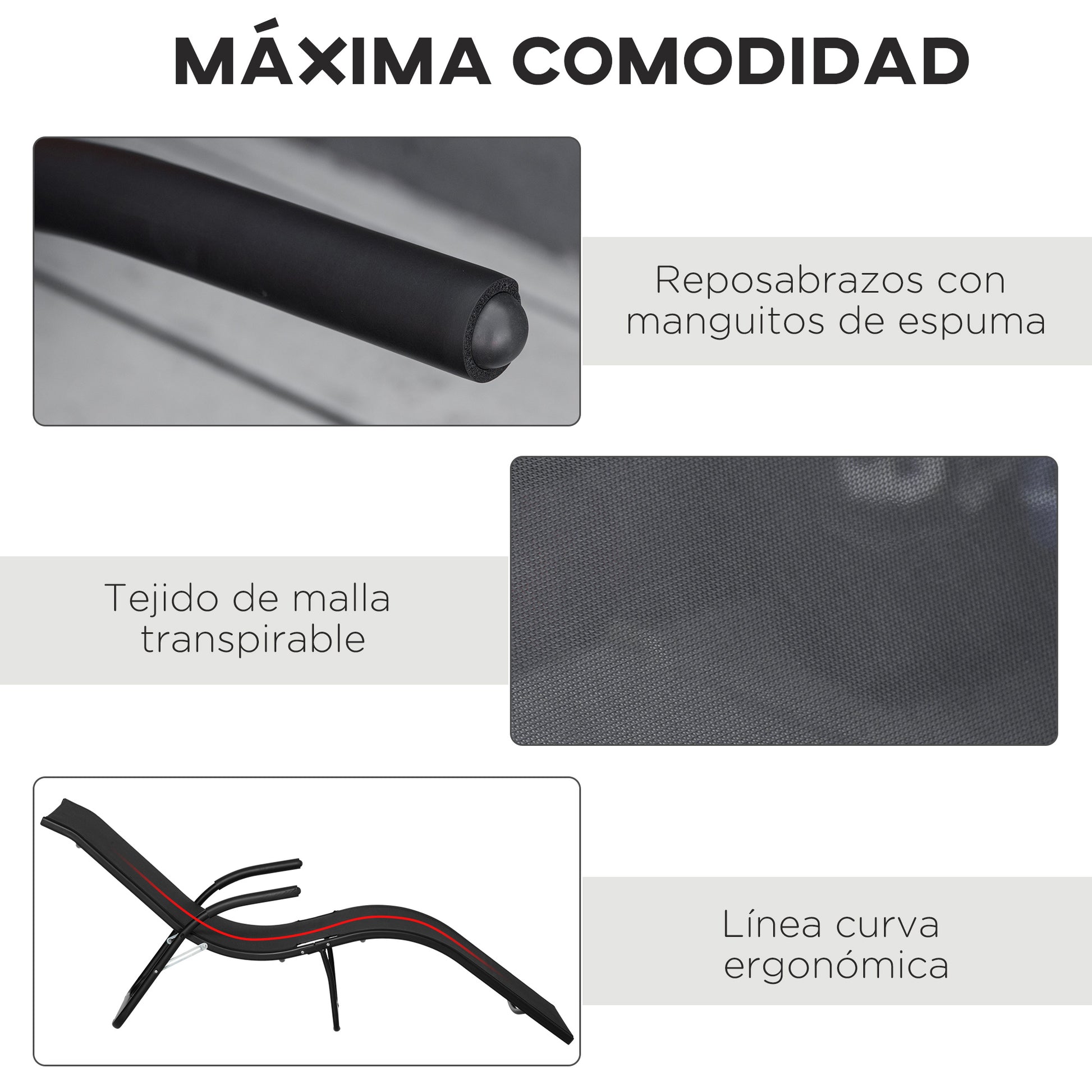 Outsunny Tumbona Plegable De Jardín Con Reposabrazos Y Reposapiés Metal Negro_5