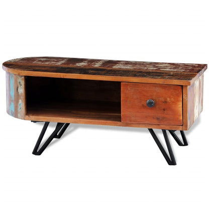 Mesa De Centro Con Patas De Hierro Madera Maciza Reciclada_0