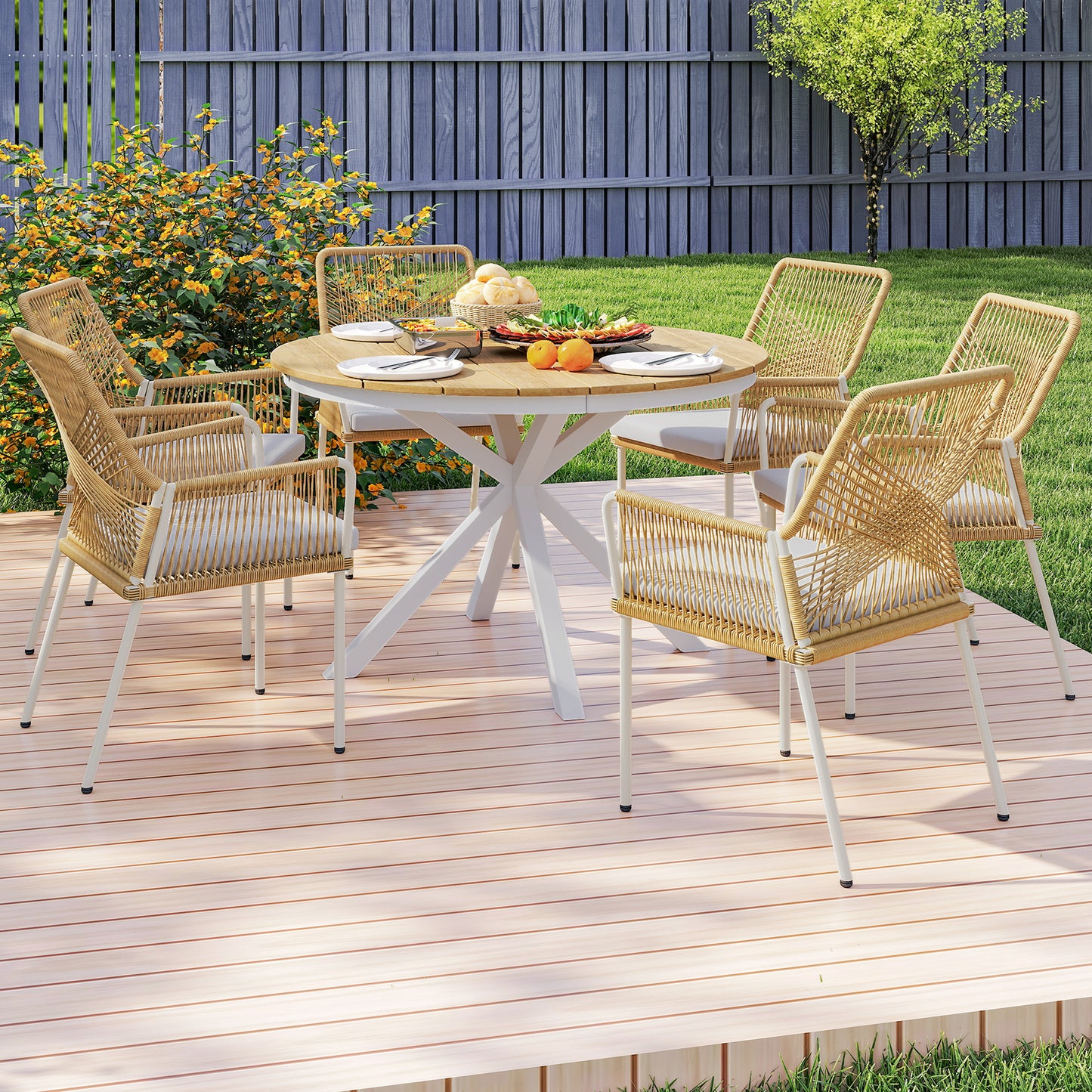 Outsunny Mesa De Jardín Redonda Ø118x74 Cm Con Estructura De Aluminio Teca_3