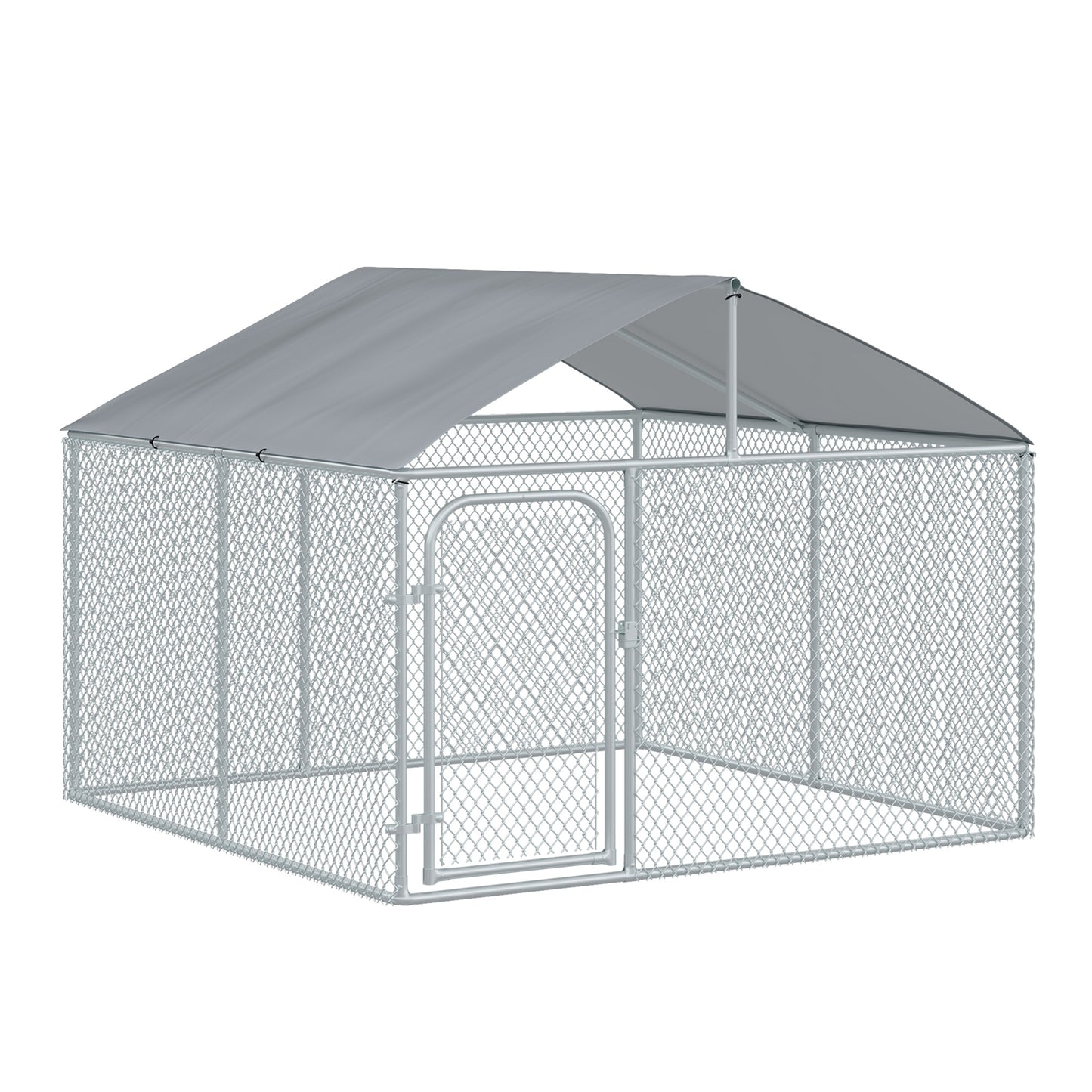 Pawhut Perrera De Exterior De Metal Galvanizado Con Toldo Cerradura_0