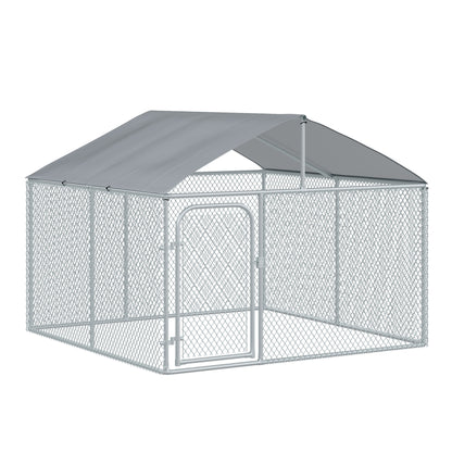 Pawhut Perrera De Exterior De Metal Galvanizado Con Toldo Cerradura_0