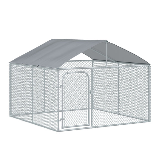 Pawhut Perrera De Exterior De Metal Galvanizado Con Toldo Cerradura_0