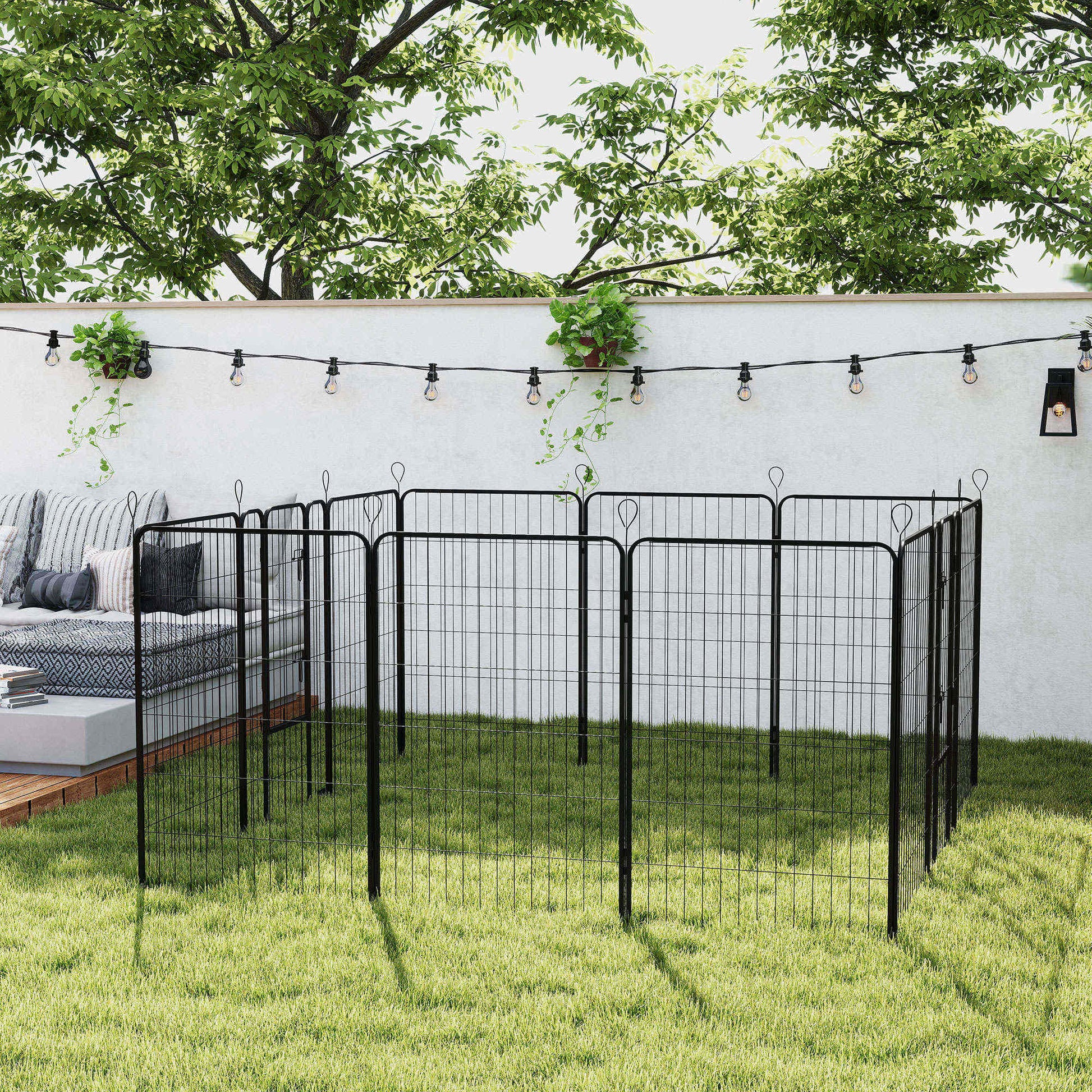 Pawhut Parque Para Perros De 12 Paneles 80x120 Cm Con 2 Puertas Negro_1
