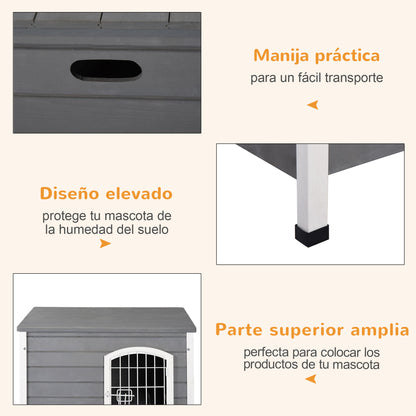 Pawhut Caseta Perros De Madera Con Puerta De Alambre Y Cerradura 80x55x53,5 Cm_5