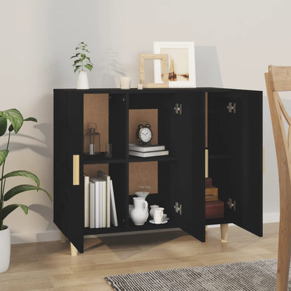 Aparador De Madera De Ingeniería Negro 90x34x80 Cm / Vetonek_5
