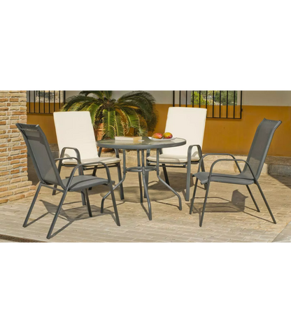 Pack De 4 Sillones Apilables Terraza Jardín Sulam-3 Acero /textilen Gris Antracita, 94cm(_5