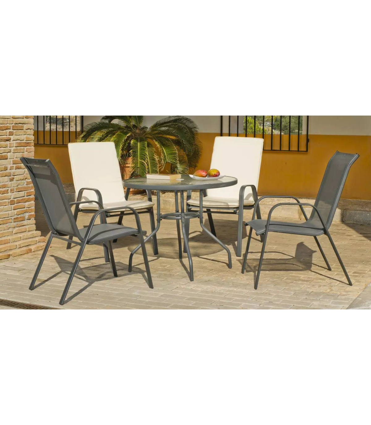 Pack De 2 Sillones Apilables Terraza Jardín Sulam-3 Acero /textilen Gris Antracita, 94cm(_1