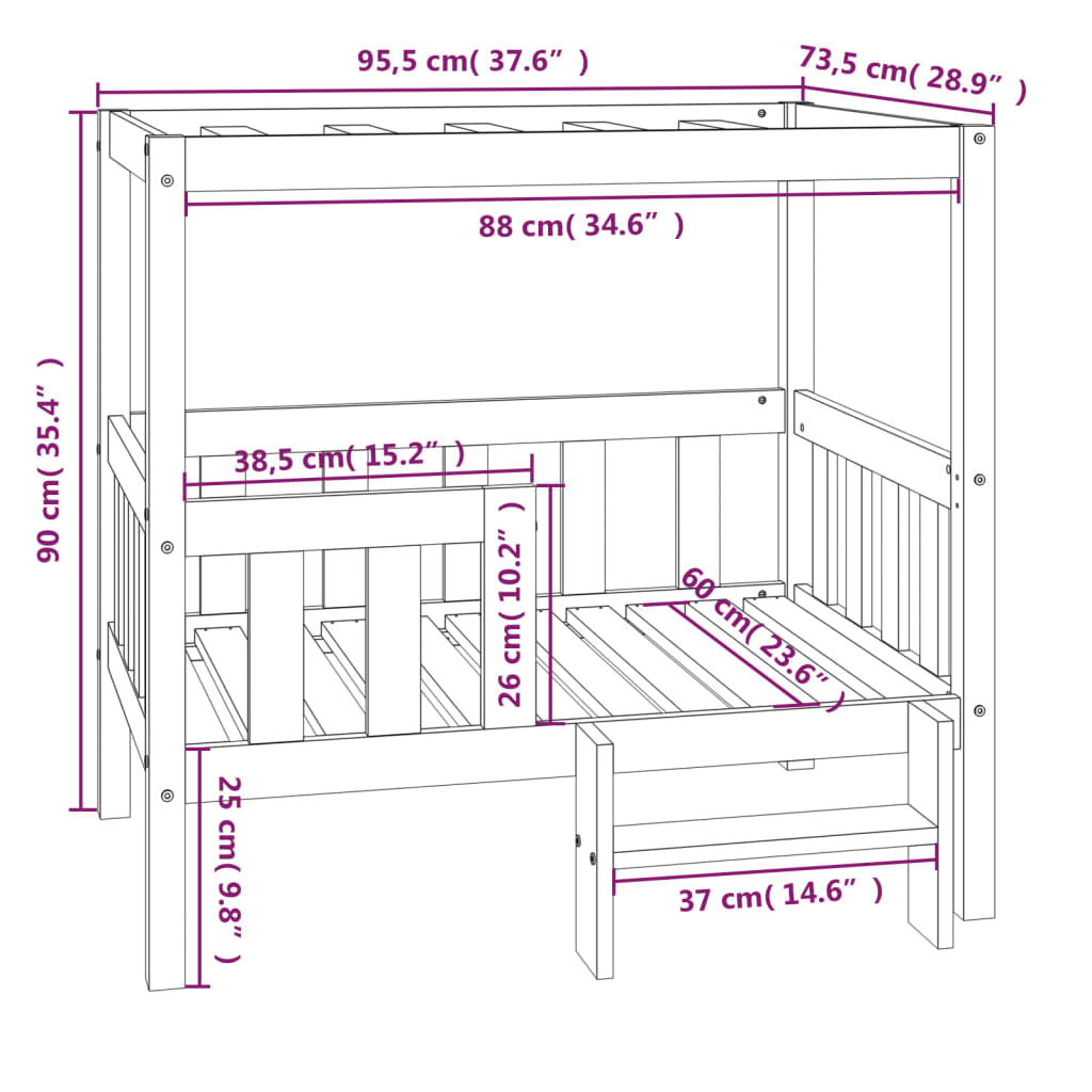 Vidaxl Cama Para Perros Madera Maciza De Pino Negro 95,5x73,5x90 Cm_2