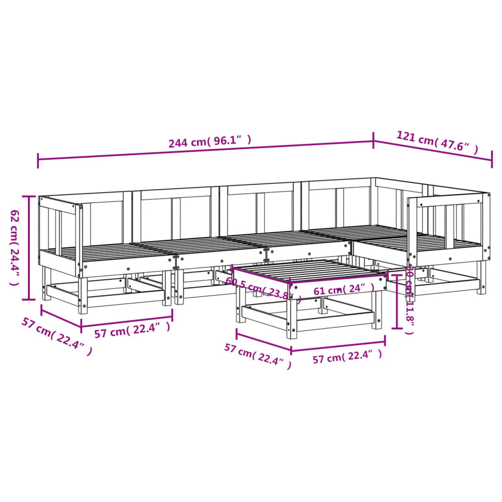 Vidaxl Juego Muebles De Jardín 6 Piezas Madera Maciza Pino Marrón Miel_2
