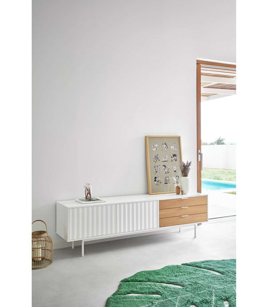 Mueble Para Televisión Modelo Sierra 2 Puertas 3 Cajones Acabado Blanco/roble, 40cm(ancho_0