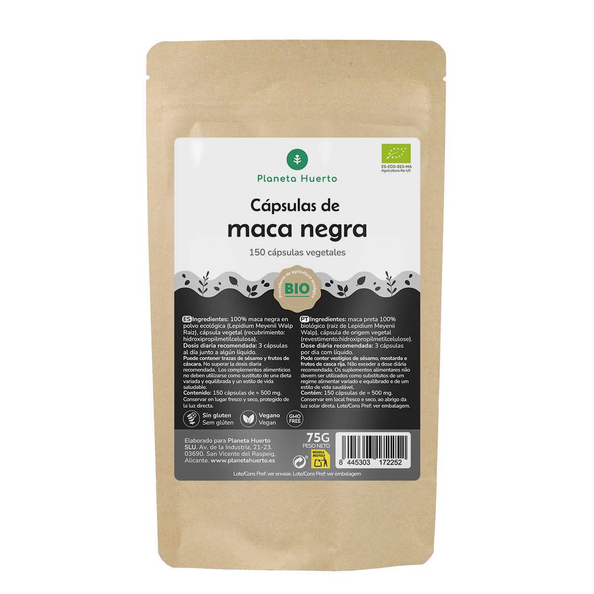 ORGANIC Black Maca Planeta Huerto 150 cápsulas