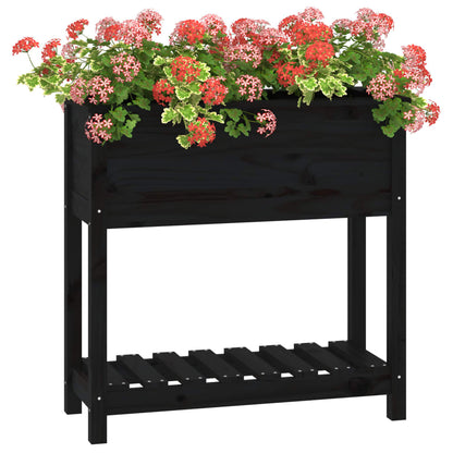 Jardinera Con Estante Madera Maciza Pino Negro 82,5x34,5x81 Cm_3