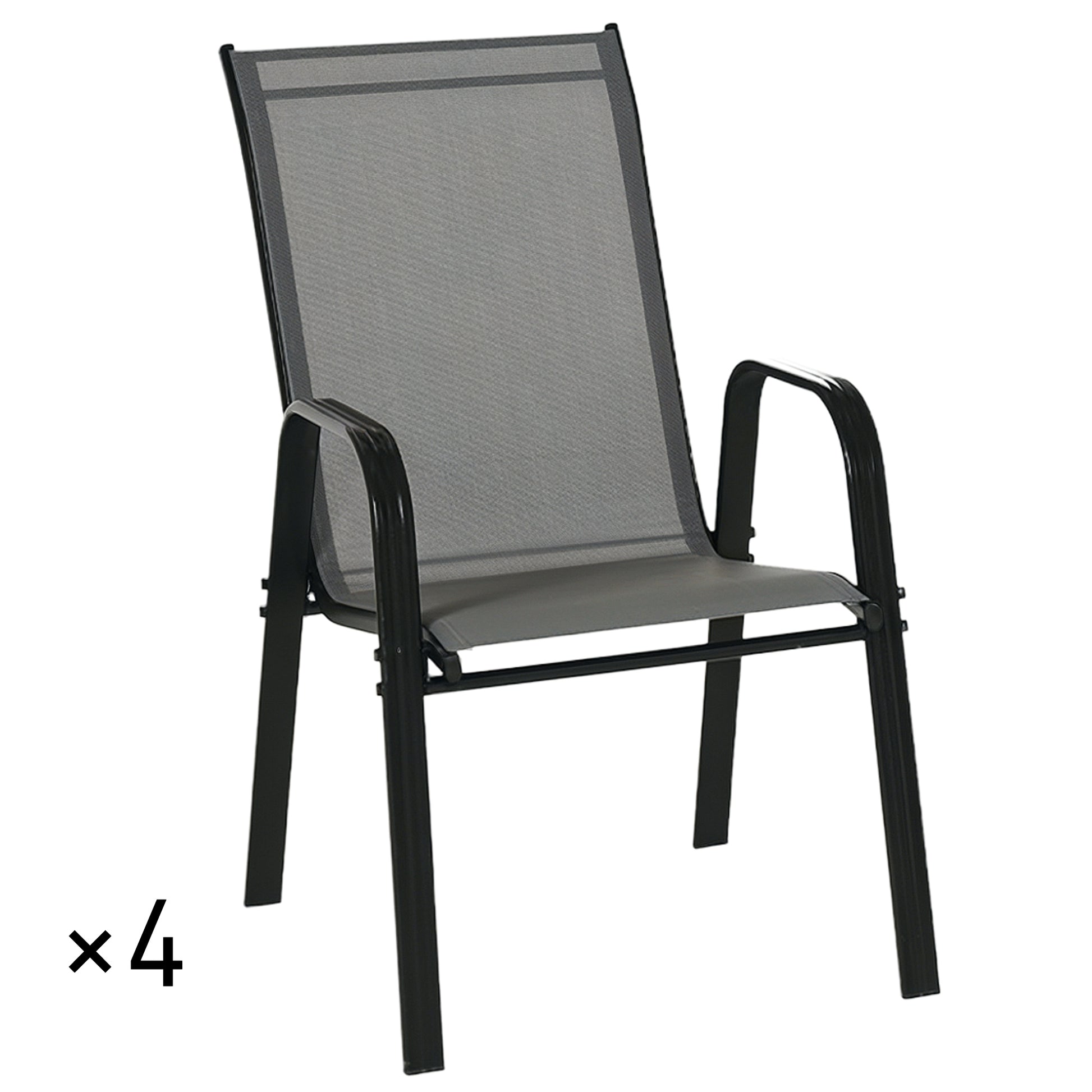 Outsunny Juego De 4 Sillas De Jardín Exterior 54x75,5x95 Cm Gris_0