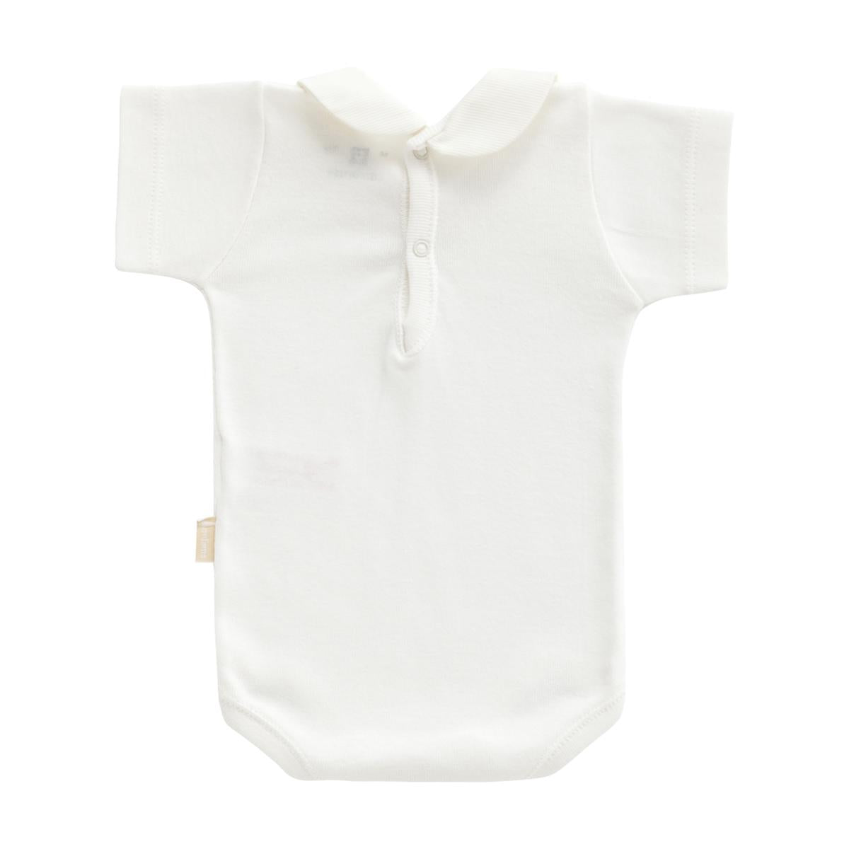 Body Cambrass bege com gola e manga curta, tamanho 3