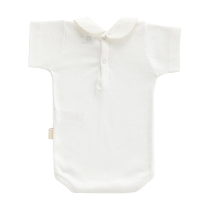 Body Cambrass bege com gola e manga curta, tamanho 3