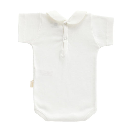 Body Cambrass bege com gola e manga curta, tamanho 3