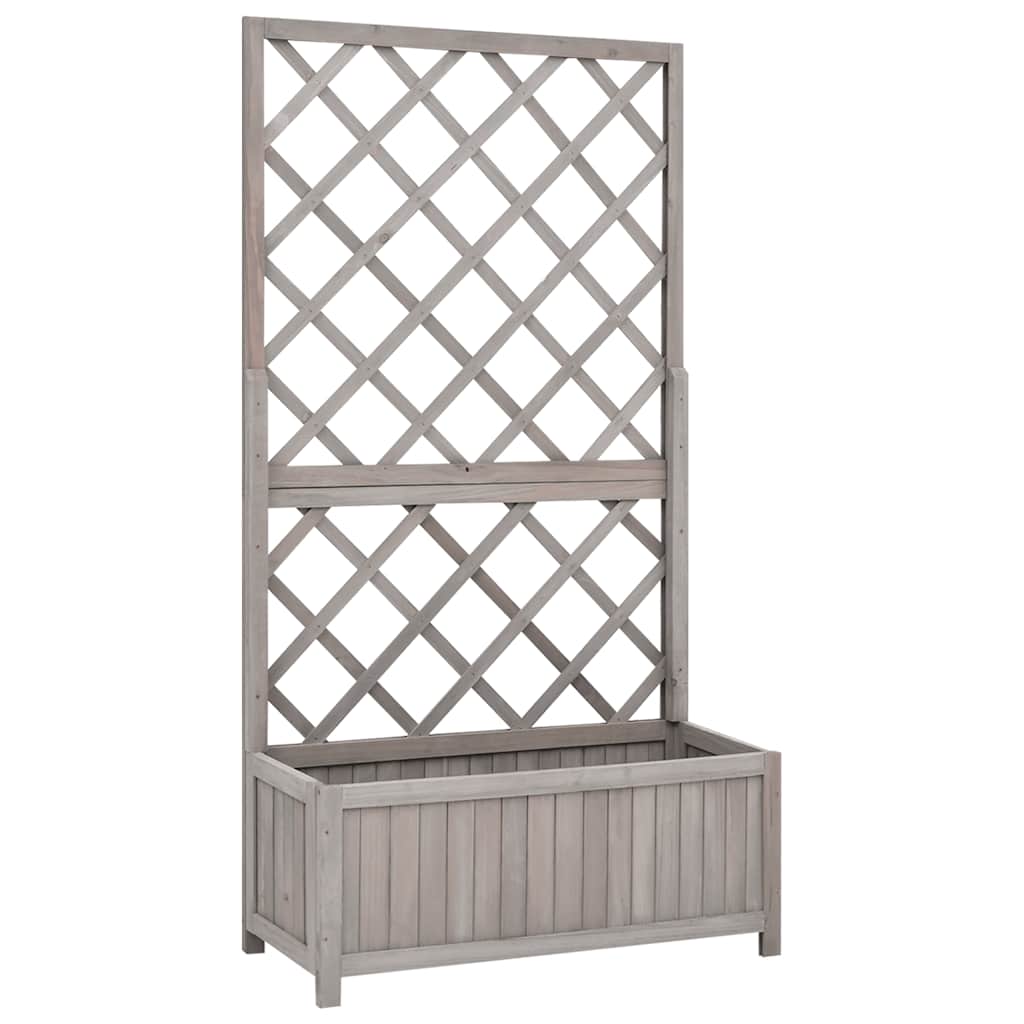 Jardinera Con Enrejado Gris 70x30x135 Cm Madera Maciza De Abeto_1