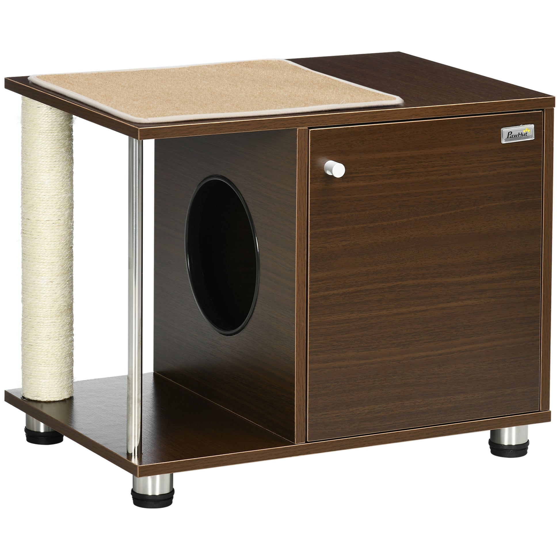 Pawhut Mueble Arenero Para Gatos Mesa Auxiliar Con Cojín Alfombras 60x40x48 Cm_0