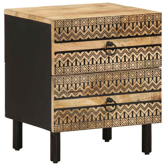 Mesitas De Noche 2 Uds Madera Mango Rugosa Negro 40x33,5x46 Cm_0