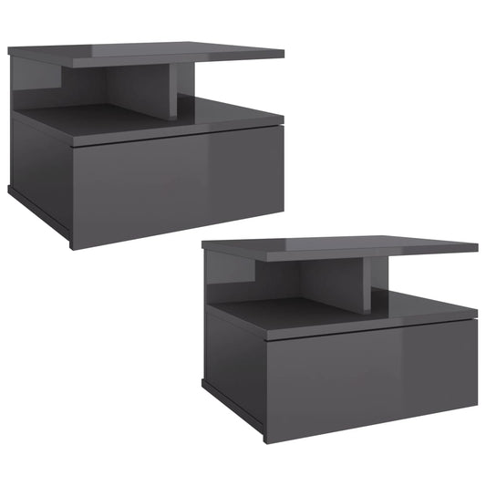 Mesita De Noche Flotante 2 Uds Madera Gris Brillo 40x31x27 Cm_0