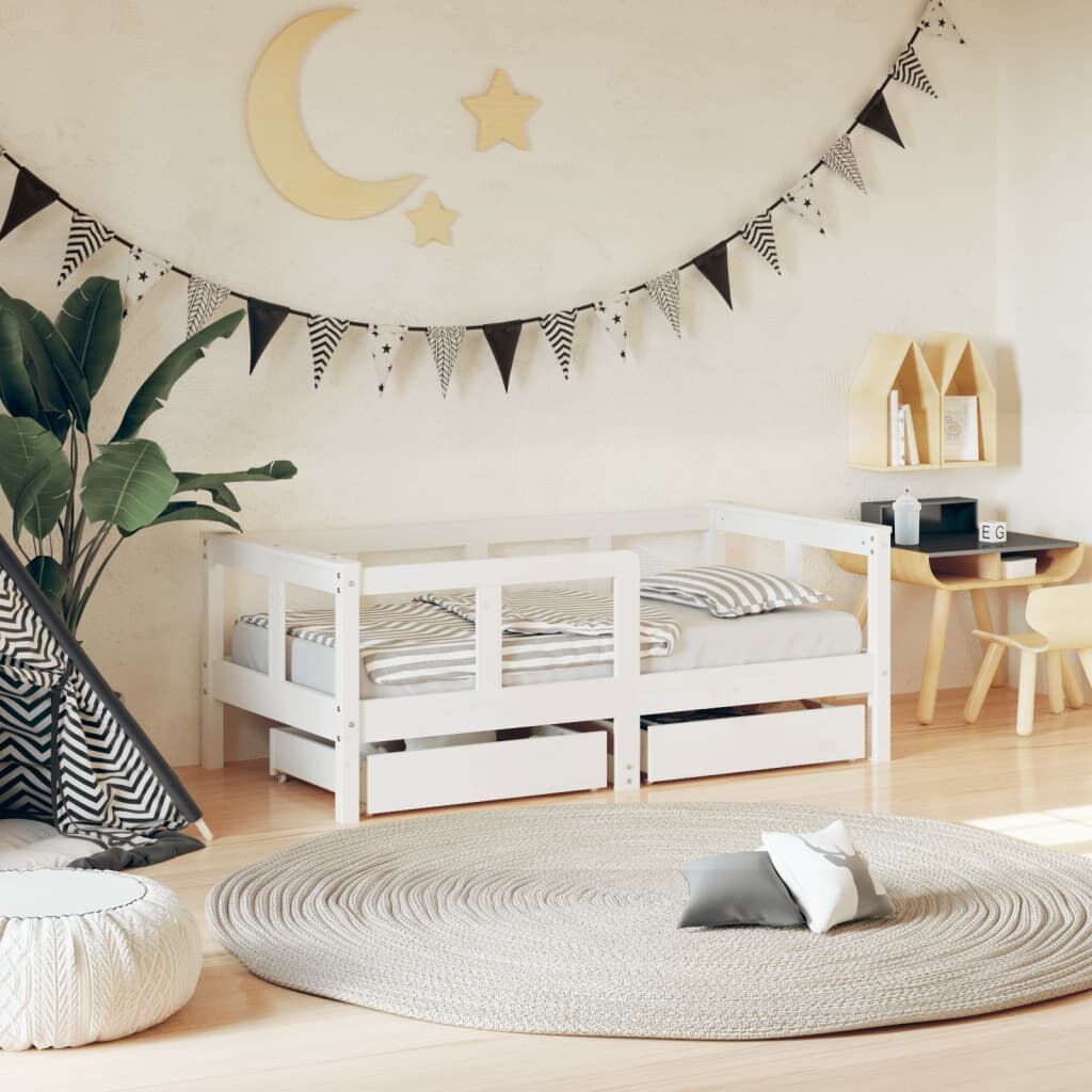 Vidaxl Estructura Cama Niños Con Cajones Madera Pino Blanco 70x140 Cm_1
