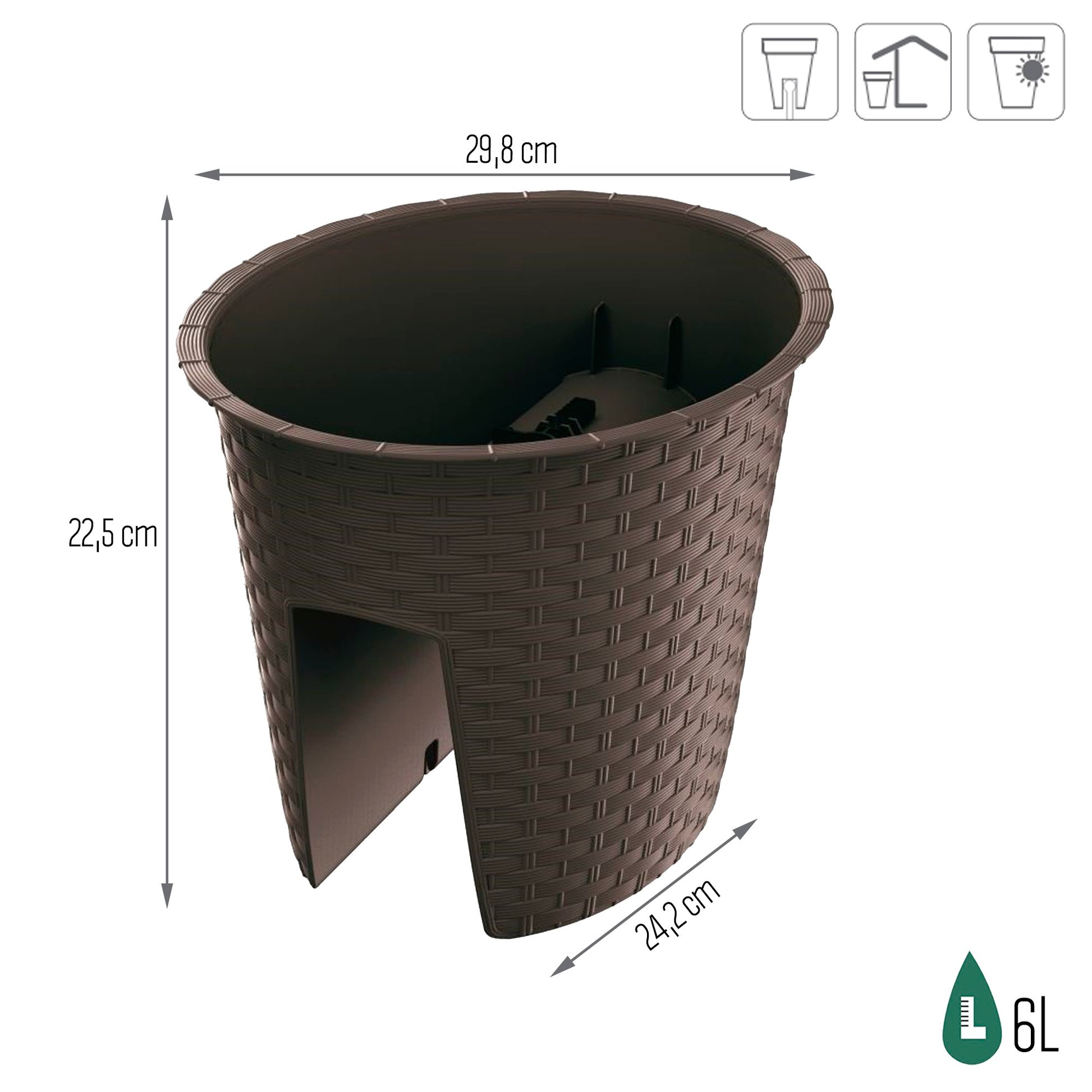 Maceta Ratolla Oval 6l., Dimensiones (mm) 298x242x225, Color Ocre Oscuro_2