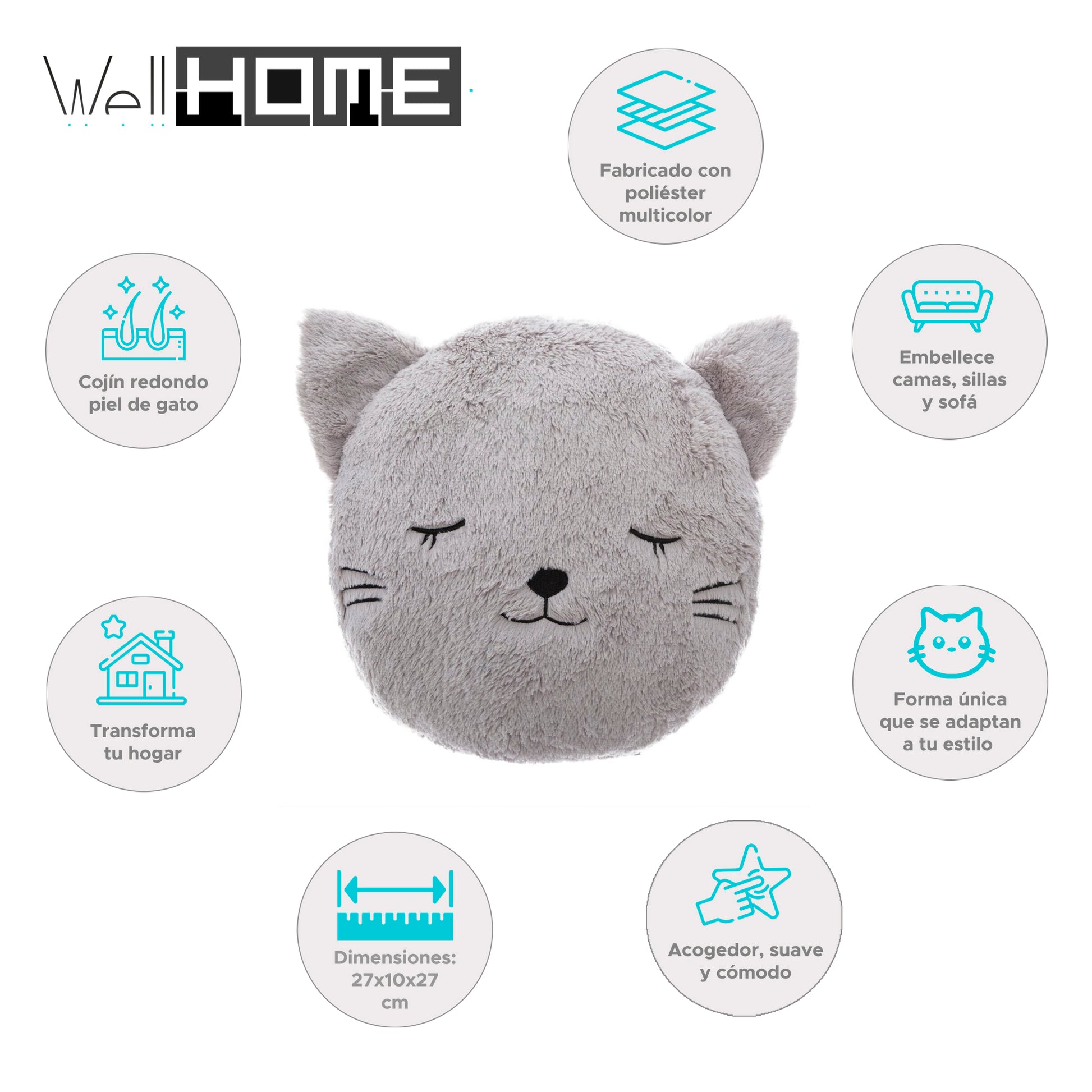 Wellhome Cojín Redondo Piel De Gato_1