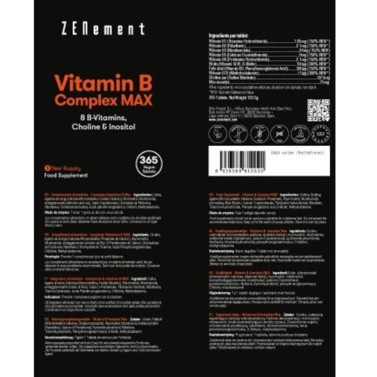 Complexo de Vitamina B Max Zenement, 365 Comprimidos