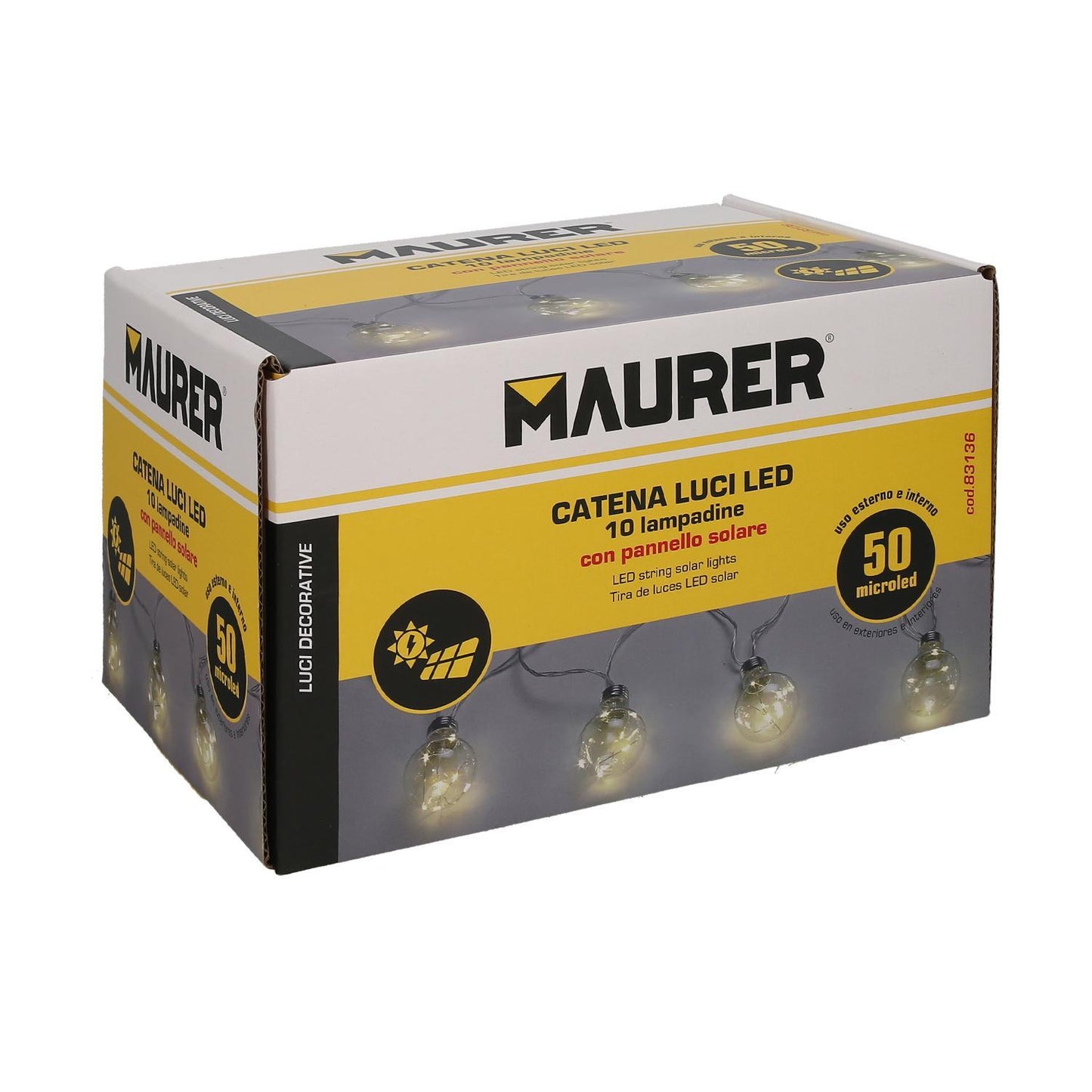 Guirnalda Solar 10 Bombillas / 50 Micro Leds Luz Calida. Bateria Recargable Uso En Exteriores / Interiores Ip44