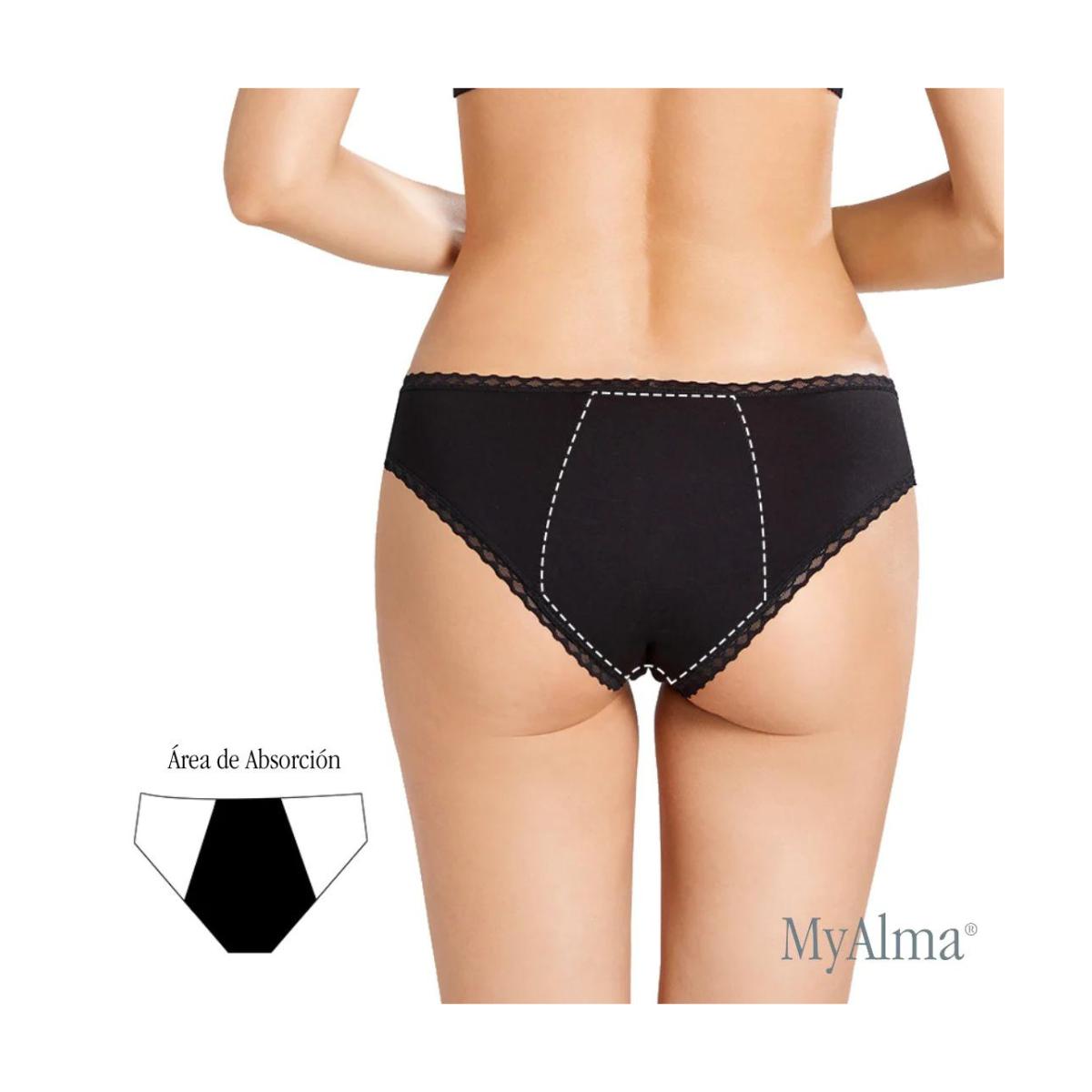 Cueca menstrual My Alma em algodão orgânico e bambu, preta, tamanho L
