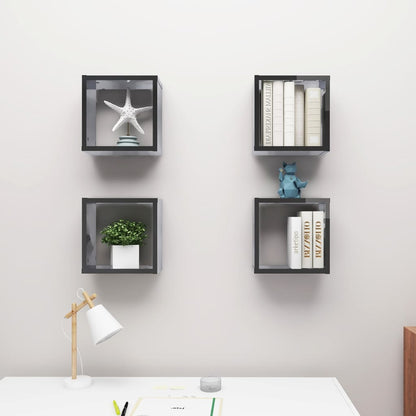 Estantes Cubo De Pared 4 Unidades Gris Brillo 30x15x30 Cm / Vetonek_3