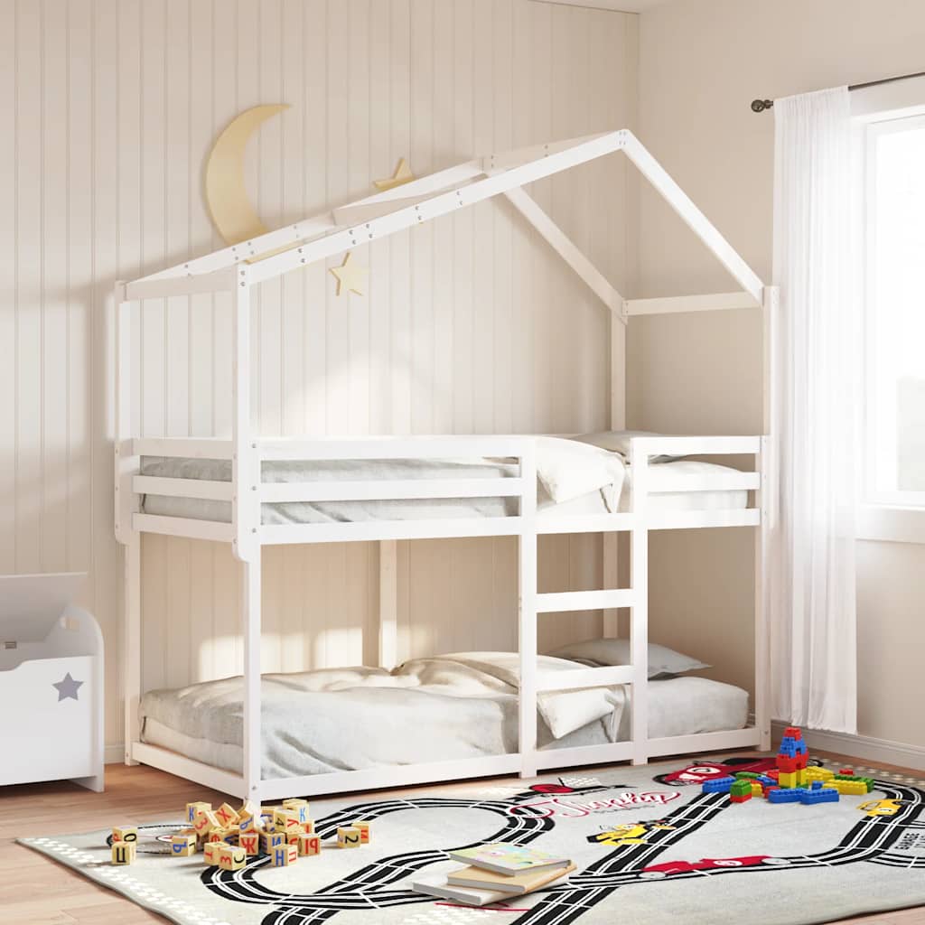 Techo De Cama Infantil Madera Maciza Blanco 213x95,5x144,5 Cm_1