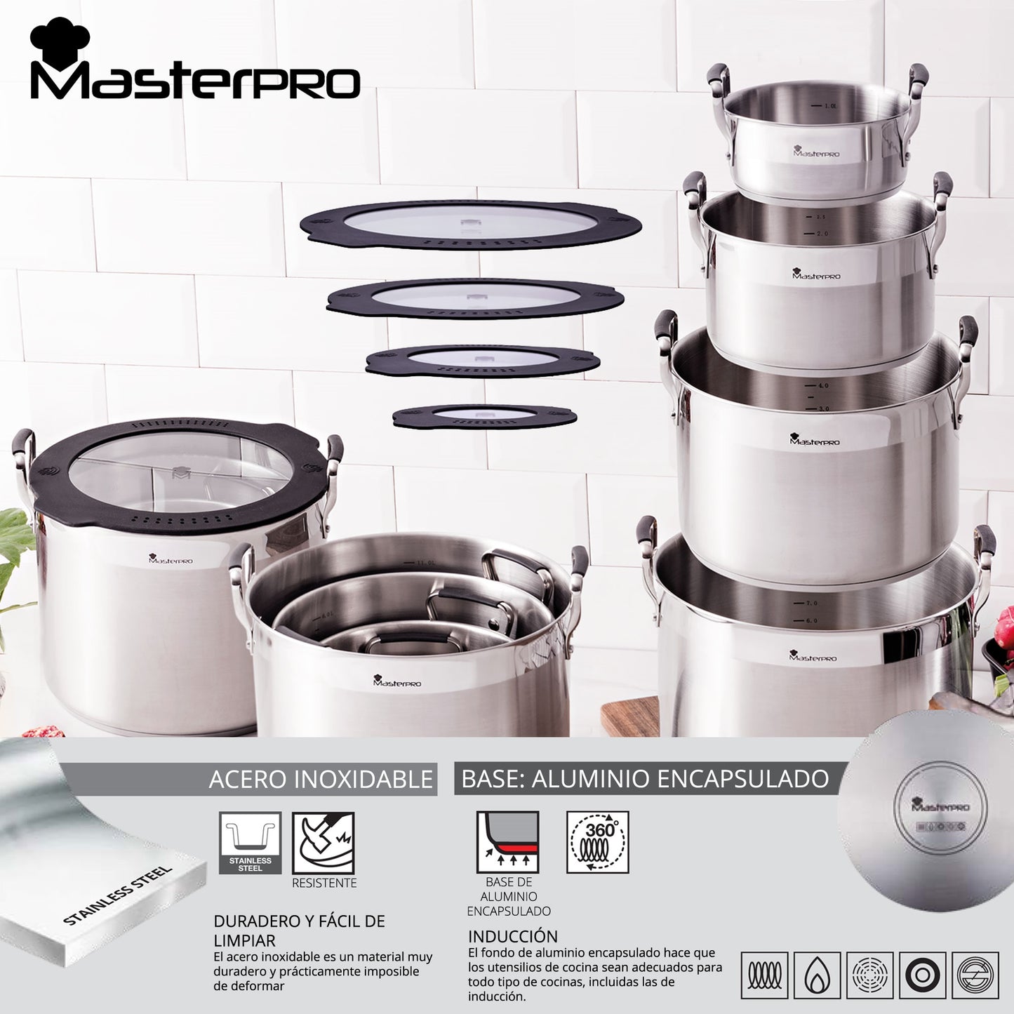 Cacerola 20cm Acero Inox Inducción C/tapa_2