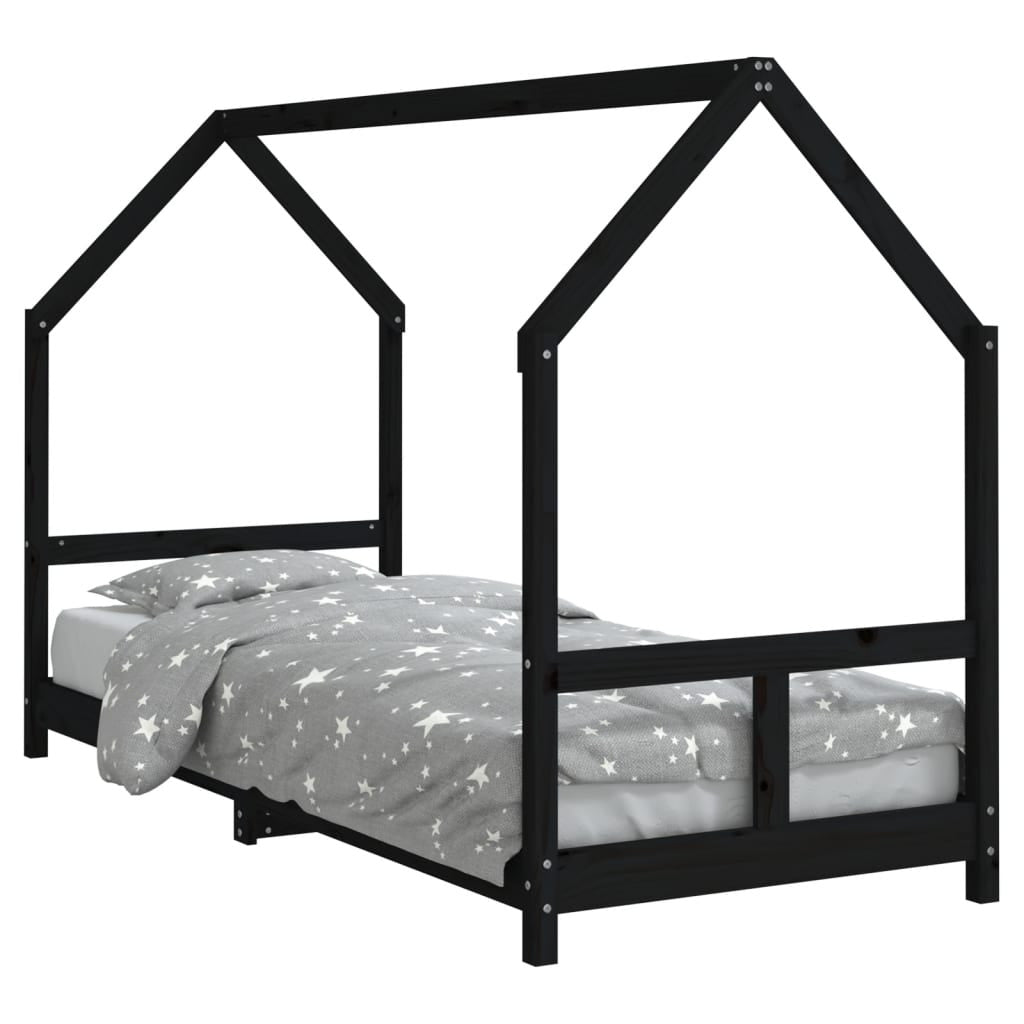 Vidaxl Estructura De Cama Para Niños Madera De Pino Negro 80x200 Cm_0