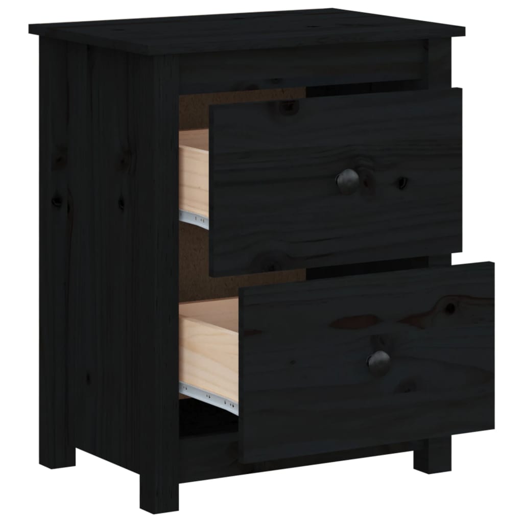 Mesita De Noche Madera Maciza De Pino Negra 50x35x61,5 Cm_3